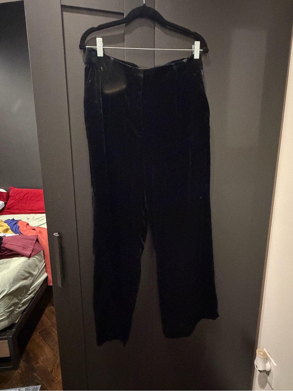 LOFT Black Velvet High-Waist Wide-Leg Trousers